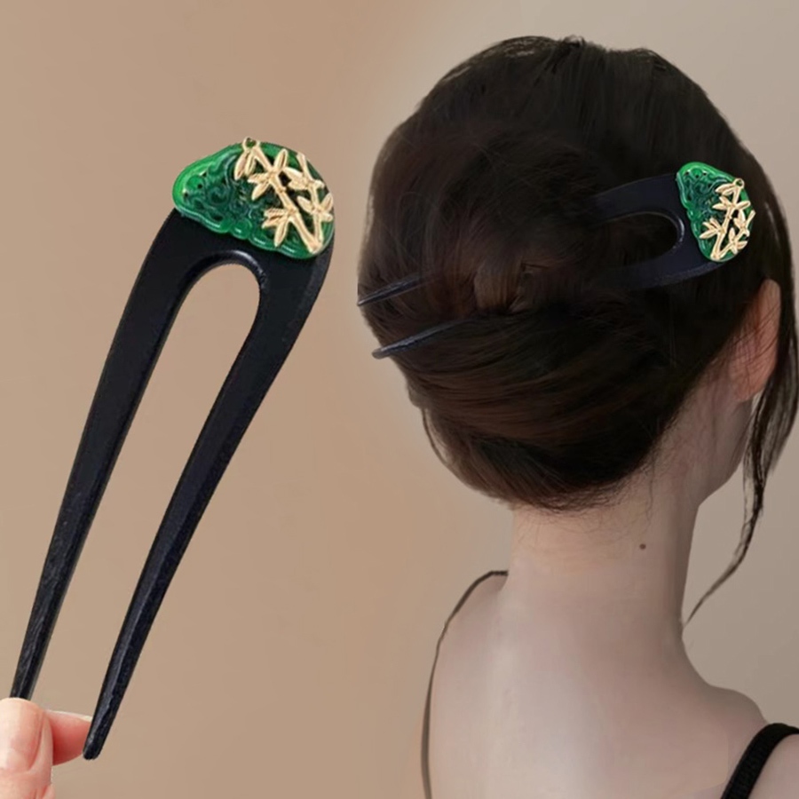 ขั้นตอนเขย่ากิ๊บไม้ Cheongsam ไม้ไผ่ Leaf Hairpin u-Shaped Hairpin Horse Face กระโปรง Headdress Classy Hairpin