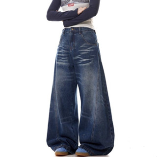 PannoFluxus กางเกงยีนส์ผู้ชายอเมริกันย้อนยุคหลวมสบายๆการออกแ…