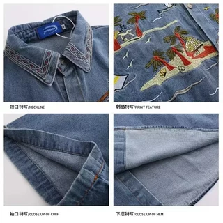 เสื้อเชิ้ตแขนสั้นวัยรุ่นผ้ายีนส์ เสื้อครึ่งแขนทรงหลวมและอเนกประสงค์อินเทรนด์