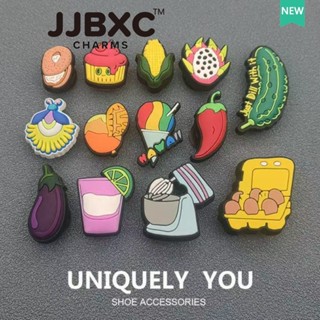 JJBXC ตัวติดรองเท้า charm หัวเข็มขัดตกแต่งลายผักผลไม้ เช่น ข…