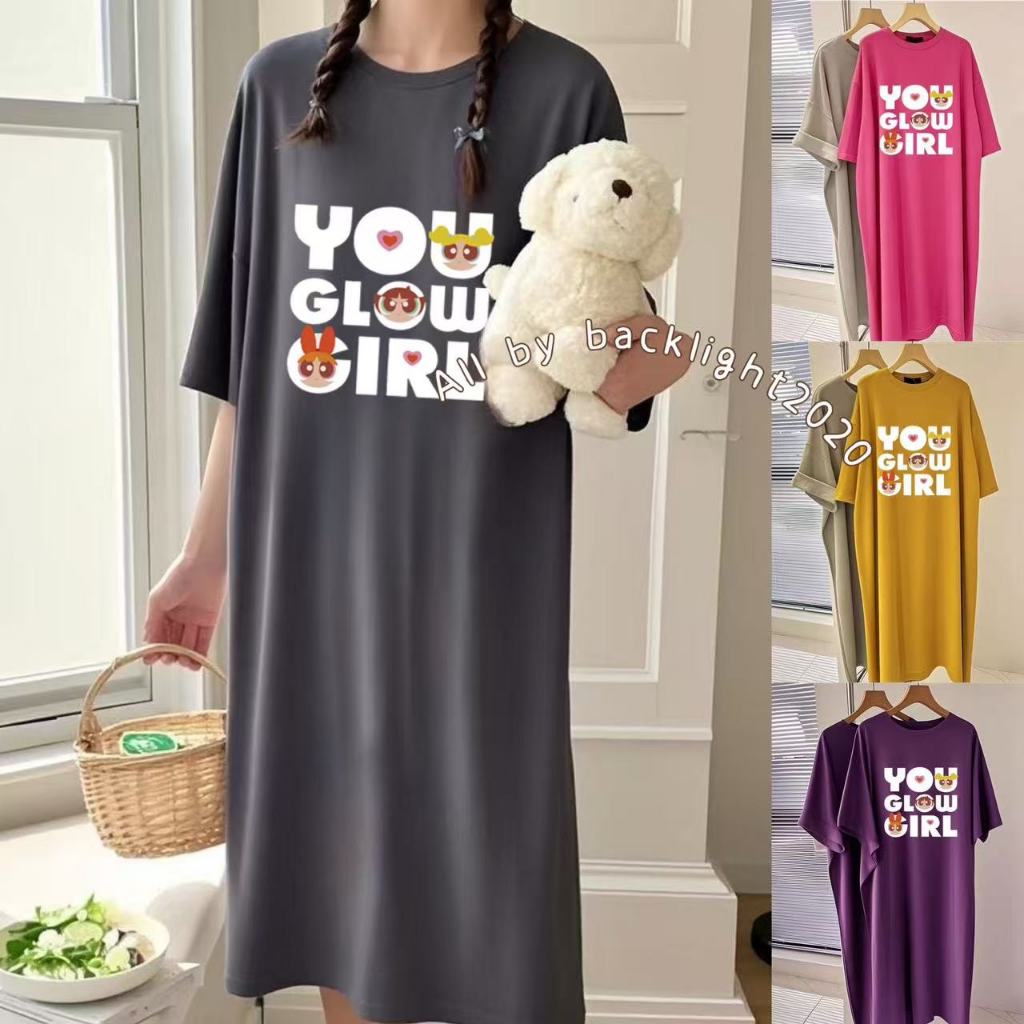 ชุดนอนสั้นเดรส 4เอ็กแอล พาวเวอร์พัฟเกิร์ลหลวมขนาดใหญ่ ชุดลําลอง ชุดนอน ชิ้นเดียวบ้านสามารถสวมใส่นอก