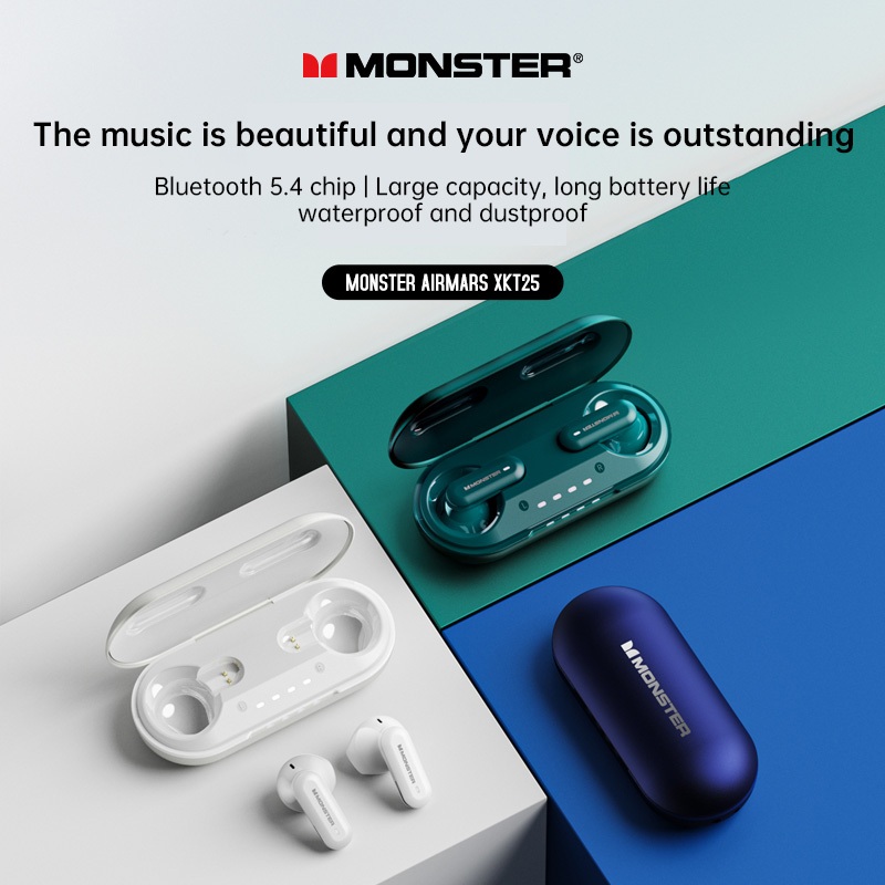 Monster XKT25 หูฟังบลูทูธ ลดเสียง สเตอริโอ หูฟังไร้สาย กันน้ำ IPX5 พร้อมไมโครโฟน สําหรับเล่นเกม