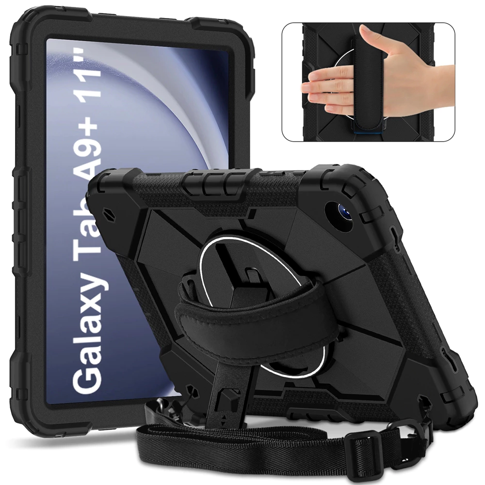 สําหรับ Samsung Galaxy Tab A9 A11 Plus A9+ A11+ 2023 2025 SM-X110 SM-X133 SM-X135 SM-X210 SM-X216 SM-X230 SM-X236 กรณีเด็กปลอดภัยซิลิคอน PC กันกระแทกสายคล้องไหล่