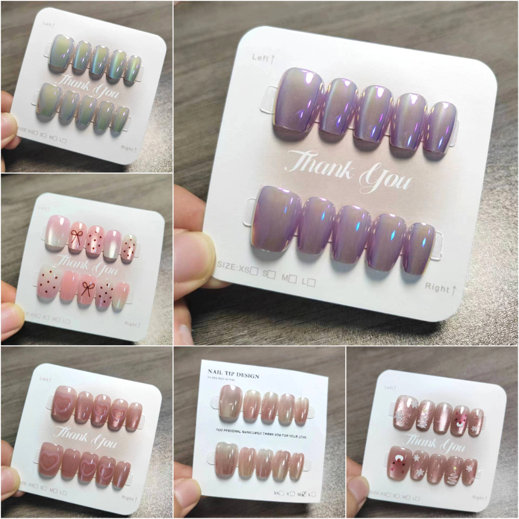แฮนด์เมด 10 ชิ้นของการออกแบบตาแมวเล็บปลอมในขนาดที่แตกต่างกันการออกแบบที่สวยงามและหนาขึ้นด้วยกาวเยลลี่