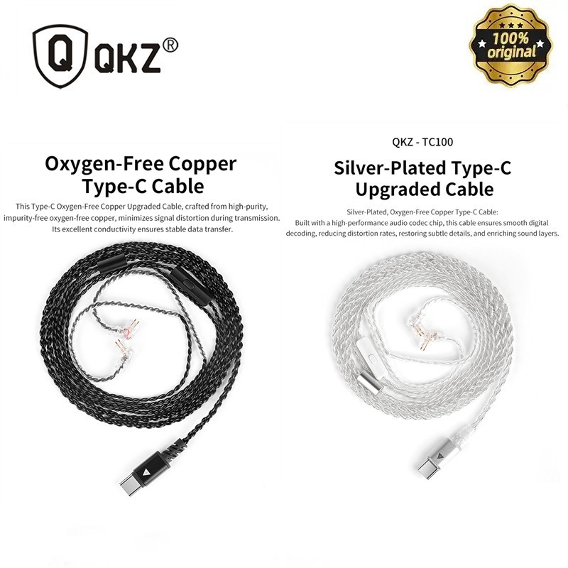 Qkz TC 100 4 Strand Silver-Plated Type-C หูฟังอัพเกรดสาย C Pin พร้อมไมโครโฟนสําหรับ Castor EDX PRO