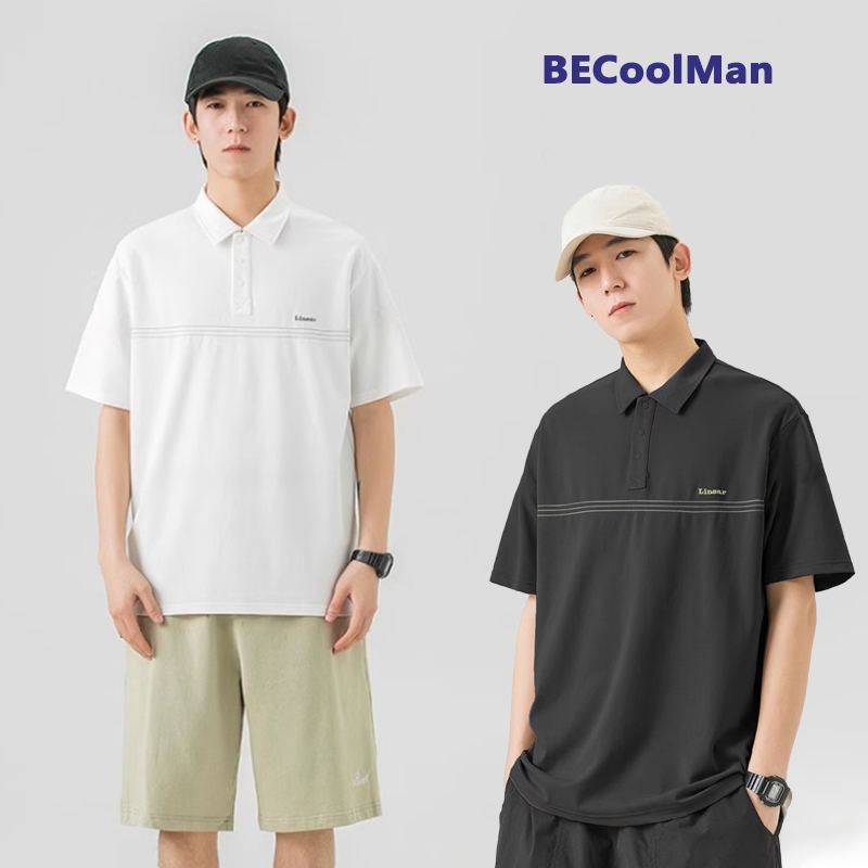 ⚡️BECoolMan⚡️เสื้อโปโลผู้ชาย ปกพับ เรียบง่ายและใจกว้าง ลำลองธุรกิจ ลมอ่อน ระบายอากาศได้ดีใส่สบาย