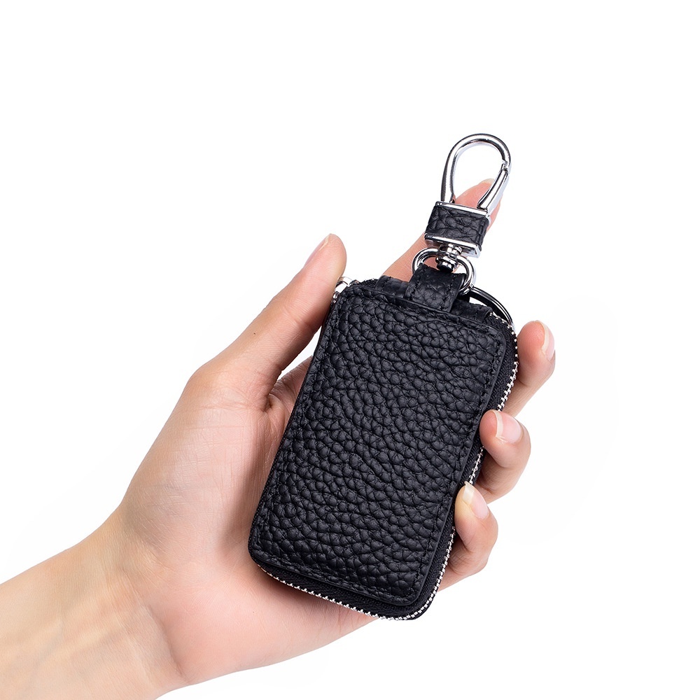 Genodern หนังแท ้ กุญแจรถผู ้ ชาย Cowhide Key Case Zipper Key Leather Case