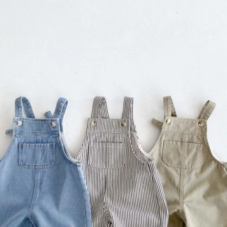 สไตล์เกาหลีเด็กเด็กชายและหญิงแฟชั่น ชุดเอี๊ยม ต่ํากว่า 6 ปีเด็กเสื้อท่อนล่างผ้าฝ้ายเสื้อผ้าลายธรรมดา