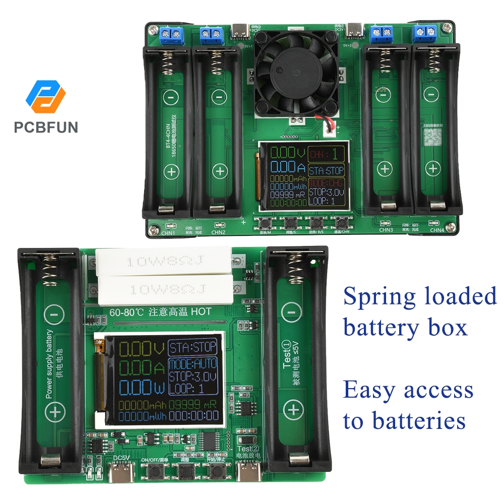 Pcbfun Type-c 4/2 ช่อง 18650 เครื่องทดสอบความจุแบตเตอรี่เครื่องทดสอบความต้านทานภายในอัตโนมัติ