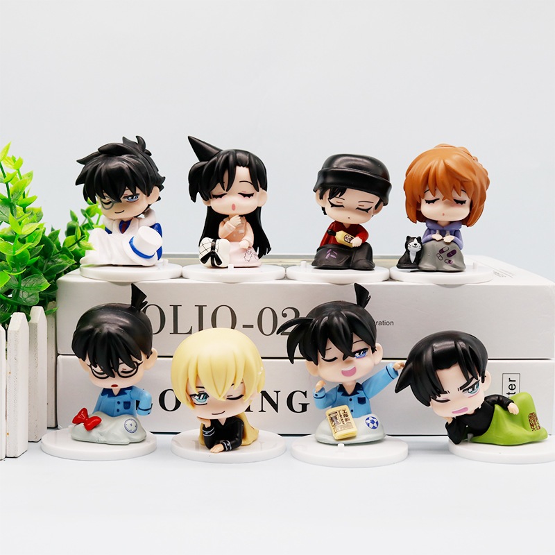 8 ชิ้น/เซ็ต 6-8 ซม.อะนิเมะนักสืบ Conan Sleep ตุ๊กตา Edogawa Konan Mouri Ran Haibara Ai Kaitou Kiddo รุ่น Q PVC ตัวเลขการกระทําตุ๊กตาของเล่น