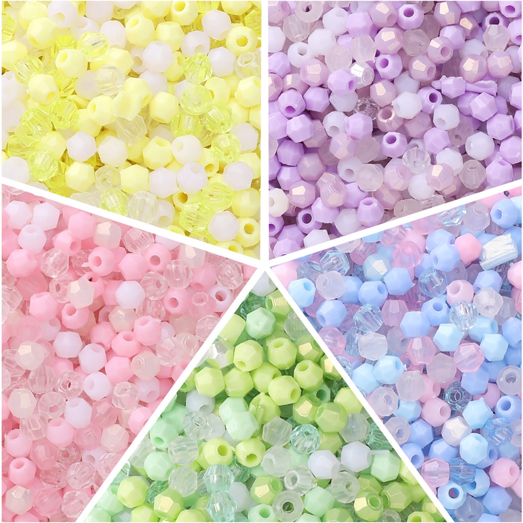[4มิลลิเมตร] ประมาณ150ชิ้นอะคริลิมุมลูกปัดสีทึบใสผสมลูกปัดทําเองลูกปัดโซ่อุปกรณ์เสริม