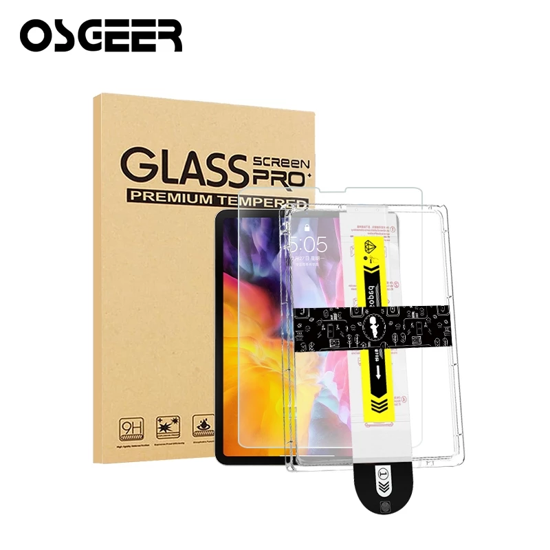 OSGEER 2 แพ็คป้องกันหน้าจอสําหรับ iPad Gen 7 8 9 10 11 12, iPad Air 8 7 6 5 4 Pro 11 13 M4/M5 พร้อมเครื่องมือติดตั้งไร้ฝุ่น, 9H ความแข็งฟิล์มกระจกนิรภัย, ฟิล์มกันรอยหน้าจอ