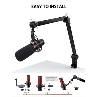 HyperX QuadCast Boom Arm - แขนไมค์สําหรับงานหนักที่ได้รับการอัพเกรดพร้อมตัวกรองป๊อป HyperX QuadCast, 360° แขนไมโครโฟนหมุนได้สําหรับ HyperX QuadCast, S