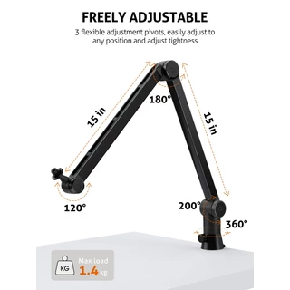HyperX QuadCast Boom Arm - แขนไมค์สําหรับงานหนักที่ได้รับการอัพเกรดพร้อมตัวกรองป๊อป HyperX QuadCast, 360° แขนไมโครโฟนหมุนได้สําหรับ HyperX QuadCast, S