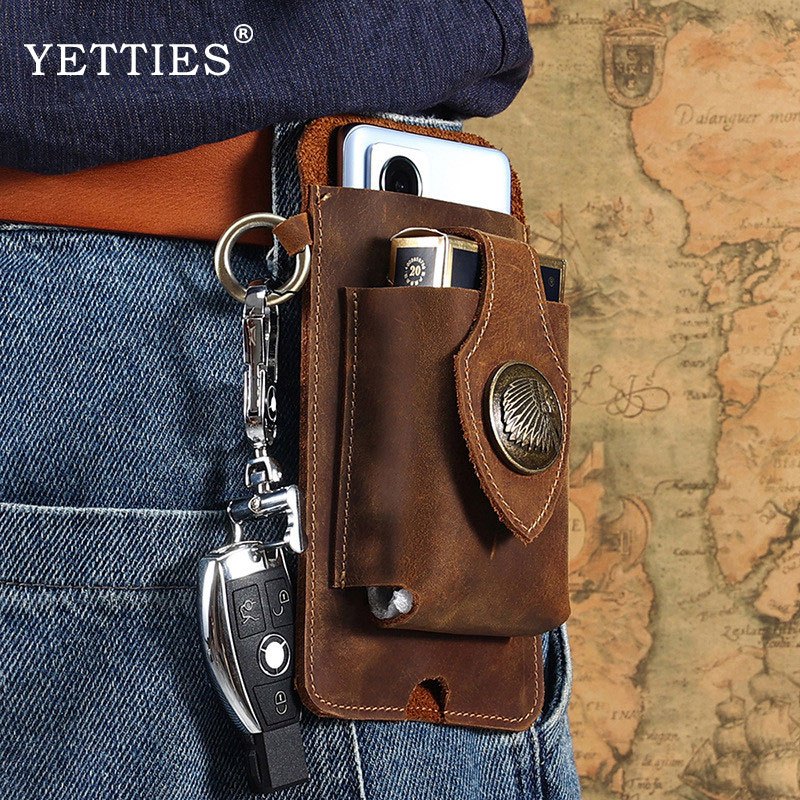 YETTIES หนังแท้เอวกระเป๋าโทรศัพท์กรณีเข็มขัดคลิปกระเป๋าถือสําหรับโทรศัพท์