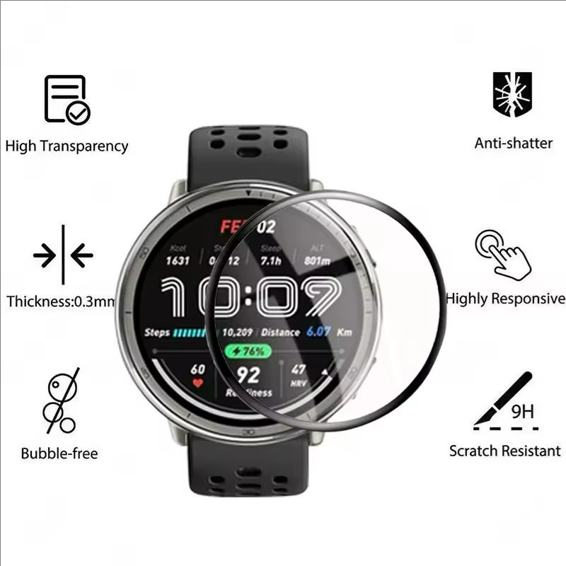 ฟิล์มกันรอยหน้าจอโค้ง 3D คลุมทั้งหมดสําหรับ Amazfit Active 2 /Amazfit Active 3 Premium