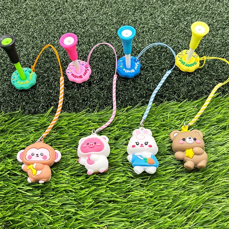 เครื่องประดับกอล์ฟ เล็บลูกบอล ก้นการ์ตูน ลูกหมู กระต่าย ลิง หมี ลูกบอล ที 83 มม. ที่นั่งบอลพร้อมเชือกป้องกันการสูญหาย