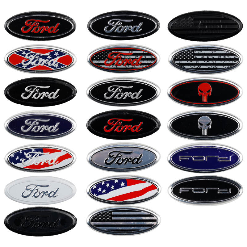 59mmx25mm Ford F150 พวงมาลัยโลโก้ครอบคลุมสไตล์สติกเกอร์สัญลักษณ์สําหรับ F250 F350 Edge Explorer Ranger Focus Escape Fiesta Mondeo