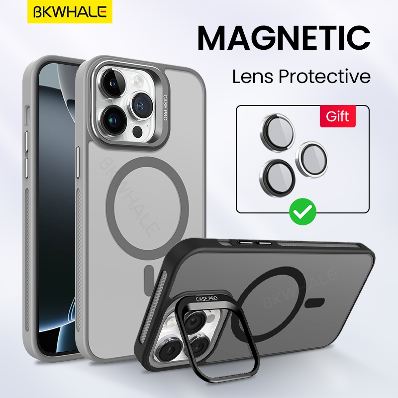 BKWHALE เคสโทรศัพท์แม่เหล็กสําหรับiPhone 17 Pro Max 17 Air 16 Pro Max 15 Pro Max 14 Pro Max 16 Plus 13 Pro Max 11 12 Pro Maxพร้อมตัวยึดเลนส์ปกหลังMatteโปร่งแสงปลอก