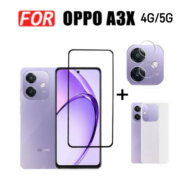 3 in 1 OPPO A3X 4G 5G ฟิล์มกระจกนิรภัยสําหรับ OPPO A3 A3 Pro ป้องกันหน้าจอ + ฟิล์มเลนส์กล้อง + ฟิล์ม