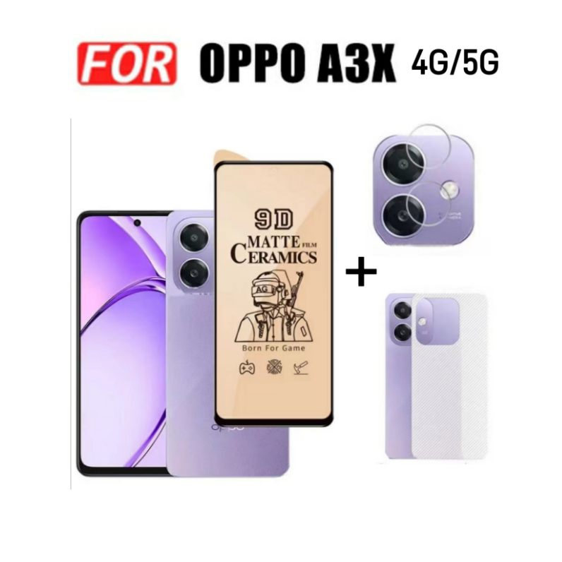 3 in 1 OPPO A3X 4G 5G ฟิล์มเซรามิคสําหรับ OPPO A3 A3 Pro ป้องกันหน้าจอ + ฟิล์มเลนส์กล้อง + ฟิล์มด้าน