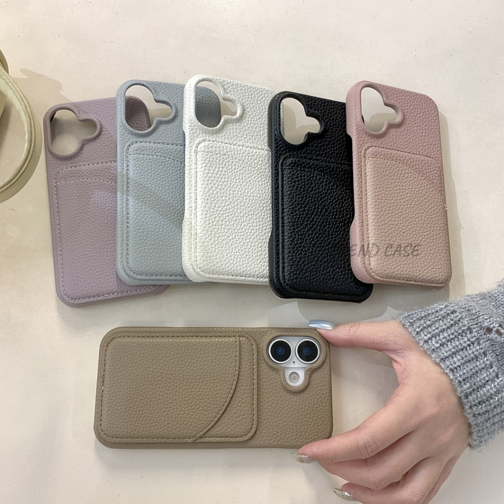 แฟชั่นเนื้อลิ้นจี่กระเป๋าสตางค์หนังช่องเสียบการ์ดเคสโทรศัพท์สําหรับ ไอโฟน 15 14 13 12 11 มือโปร สูงสุด ป้องกันการตกกันกระแทกฝาครอบป