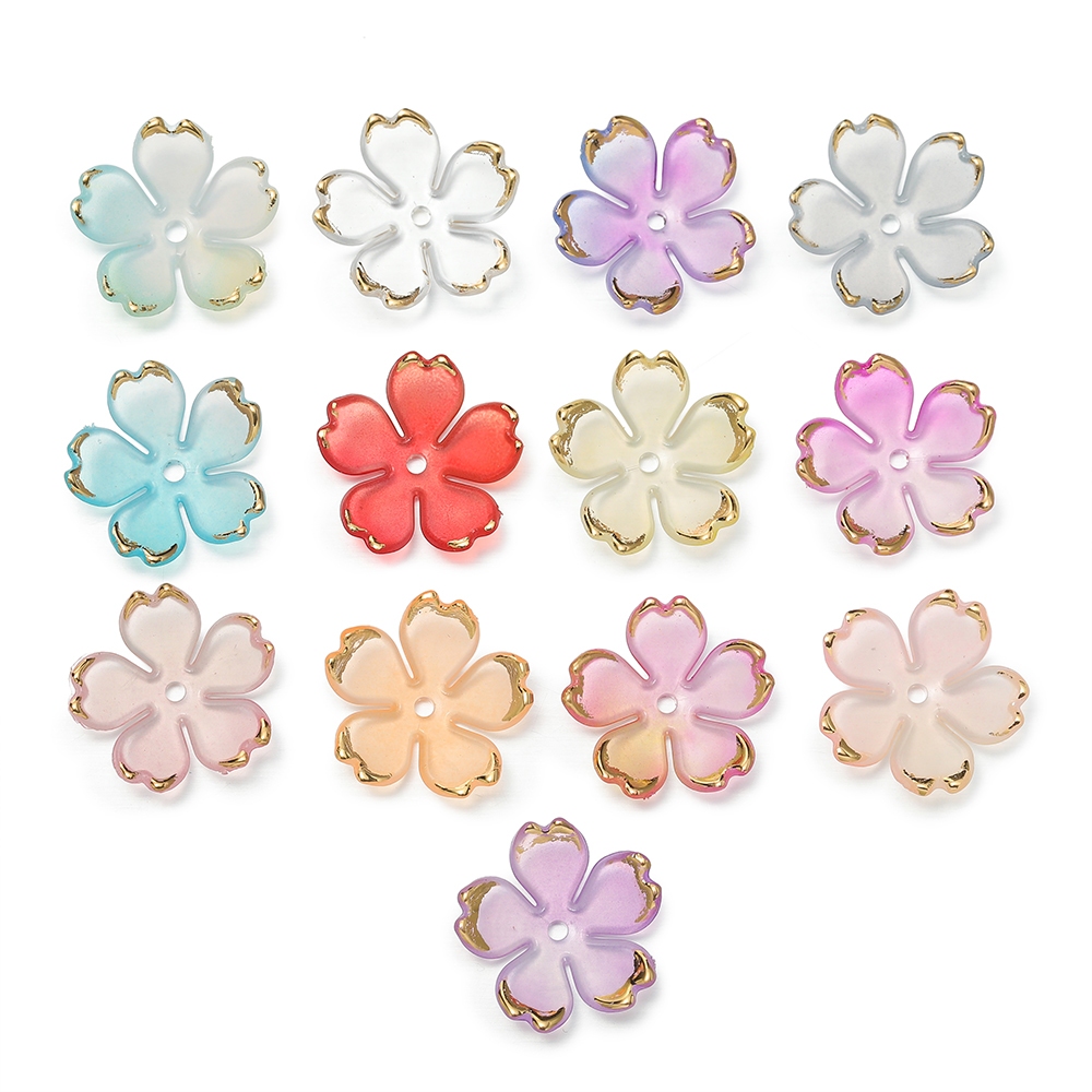 ลูกปัดอะครีลิคดอกซากุระชุบทอง 50 เม็ด ขนาด 24mm - ฐานลูกปัดDIYทำสร้อยข้อมือ/สร้อยคอ เกรดพรีเมียม