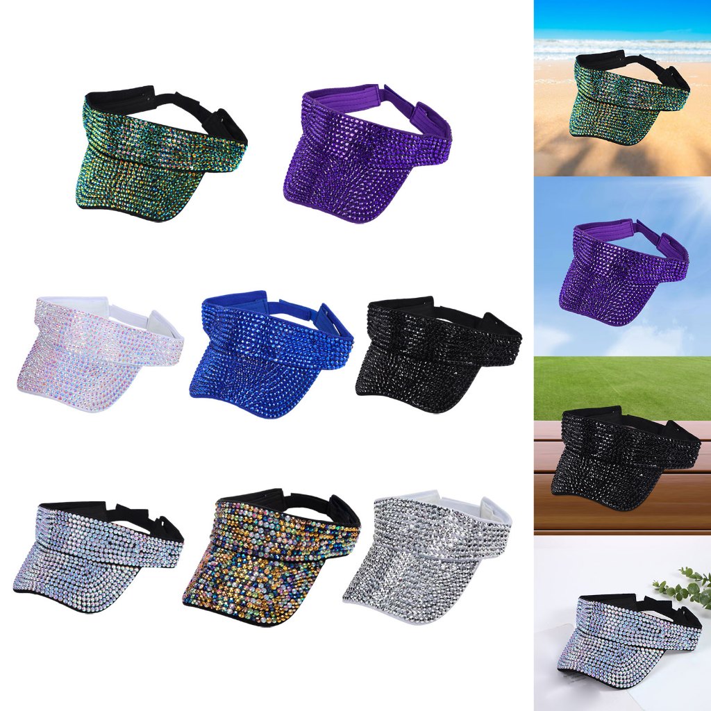 [Szluzhen1] Rhinestones Sun Visor หมวกหมวกกันแดดแฟชั่นอเนกประสงค์สบาย Visor หมวกปรับหมวกสําหรับผู้ชา