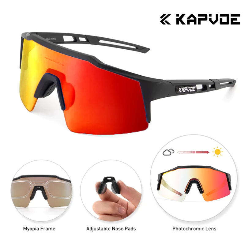 Kapvoe แว่นตากันแดด UV400 เลนส์โฟโตโครมิก สีแดง สีฟ้า สําหรับขี่จักรยาน