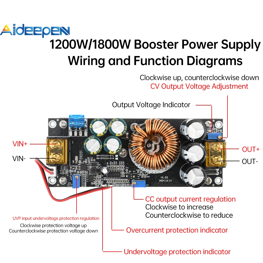 Aideepen 1200W 20A DC-DC Boost Converter Boost Power Module