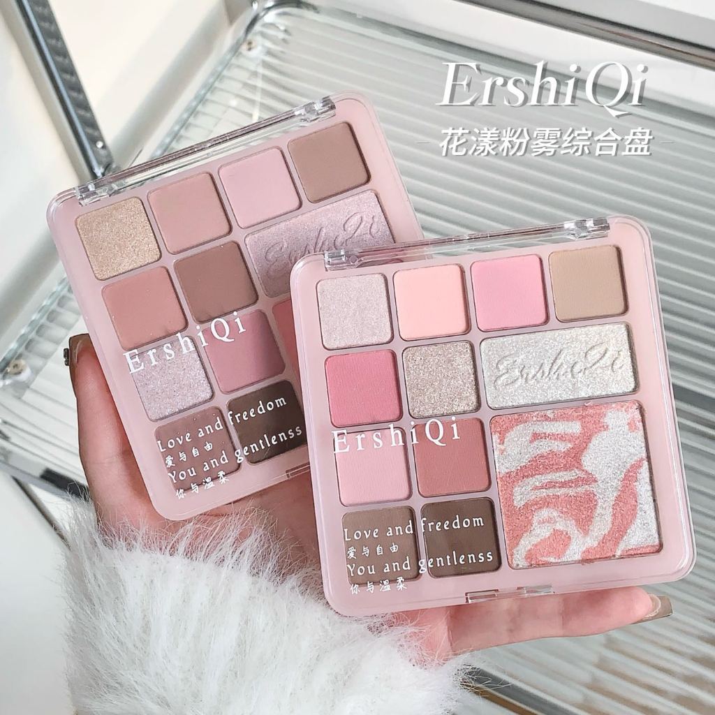 12 สีอายแชโดว์ Palette Matte Pearl Glitter กันน้ําผู้หญิง Low Saturation สไตล์เกาหลี Pink Eye แต่งหน้า