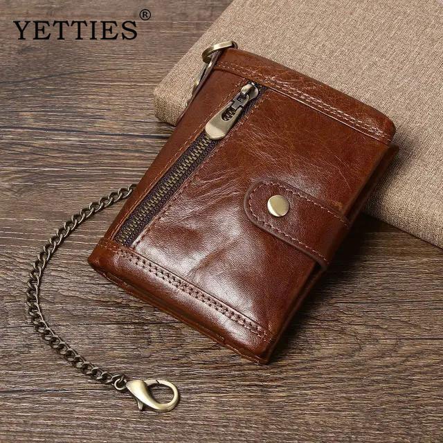YETTIES กระเป๋าสตางค์หนังแท้ กันขโมย ใส่บัตรเครดิต และเหรียญได้ สําหรับผู้ชาย
