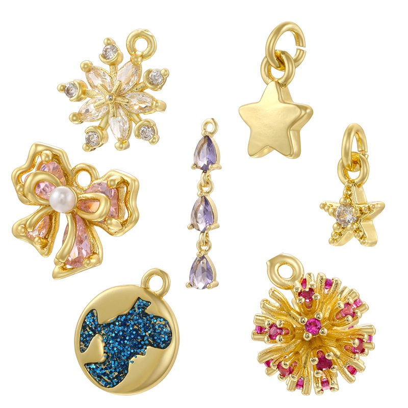 ชุบทอง 18K หิน CZ Snowflake Bow Star Jewellery DIY จี้แฟชั่น Jewellery ทํา