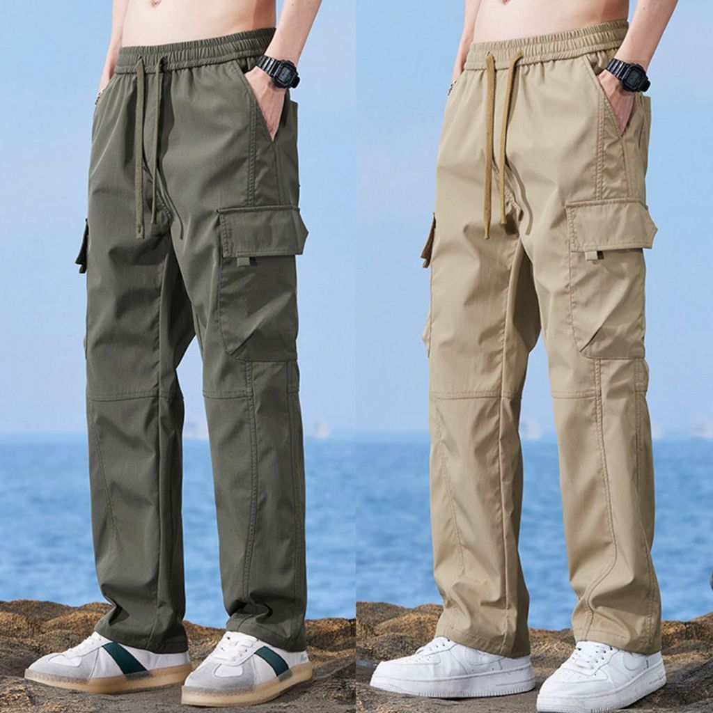 พร้อมส่ง กางเกงคาร์โก้ผู้ชาย กางเกงขายาวคาร์โก้สไตล์อเมริกันลำลองที่มีกระเป๋ เอว