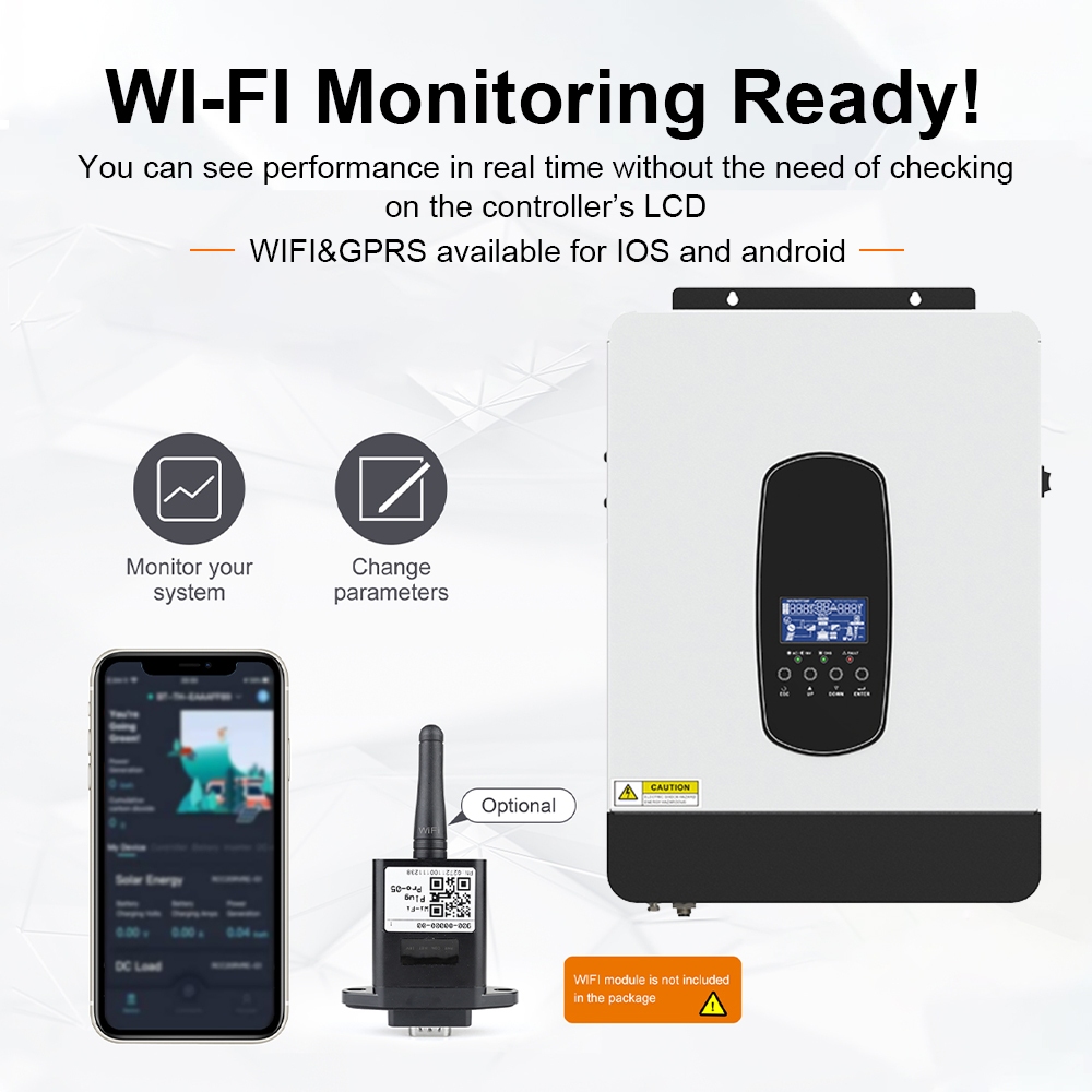 1.8KW อินเวอร์เตอร์ไฮบริดในตัว 80A MPPT คอนโทรลเลอร์ชาร์จพลังงานแสงอาทิตย์ Pure Sine Wave อินเวอร์เตอร์พลังงานแสงอาทิตย์ 50Hz/60Hz รองรับอัตโนมัติ 12V แบตเตอรี่ - รูปที่ 4