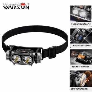 Warsun 106 ไฟฉายคาดหัว 2 หัว USB-C เซ็นเซอร์ กันน้ำ หน้าจอดิจิตอล สำหรับแคมป์ปิ้ง เดินป่า ฉุกเฉิน