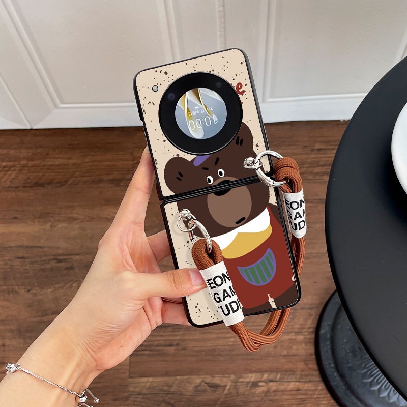 Libero Flip Casing Case สําหรับ ZTE Libero Flip Nubia Flip 2 Vintage Coffee Bear DIY แบบพกพาแขวนเชือ