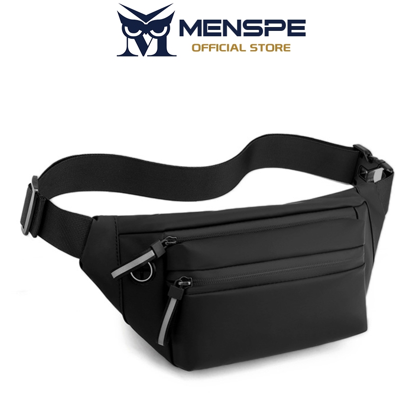Menspe กระเป๋าเอวขนาดใหญ่ของผู้ชายกระเป๋าด้านข้างมีแจ็คหูฟัง