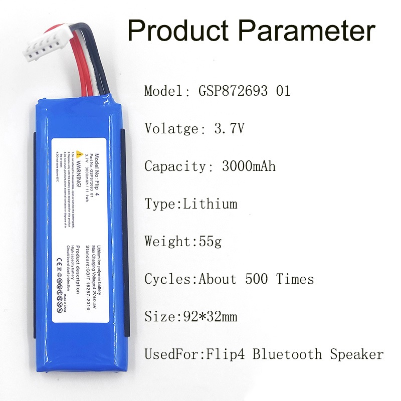 เปลี่ยนแบตเตอรี่ 3.7V 3000mAh สําหรับ JBL Flip4 รุ่น GSP87269301 ลําโพงบลูทูธความจุสูง