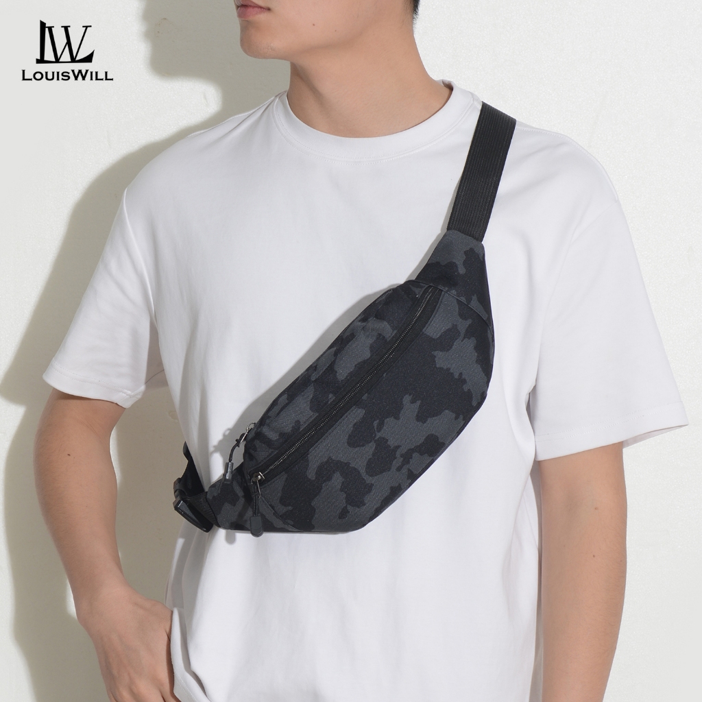 Louiswill Mens กระเป๋าคาดเอวกระเป๋าหน้าอกสามชั้นกระเป๋าออกแบบกันน้ําทนต่อการสึกหรอกระเป๋าคาดเอวพร้อมสายรัดปรับได้