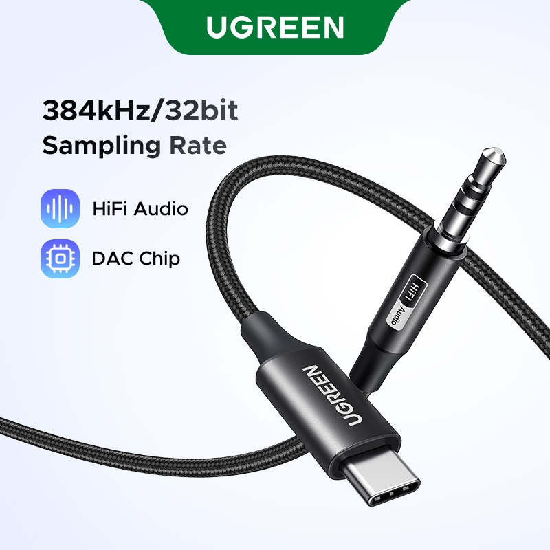 Ugreen USB C ถึง 3.5 มม.สาย Aux Type C 3.5 มม.หูฟังชายแจ็คปลั๊กอะแดปเตอร์รถเสริมสายสเตอริโอสําหรับโท