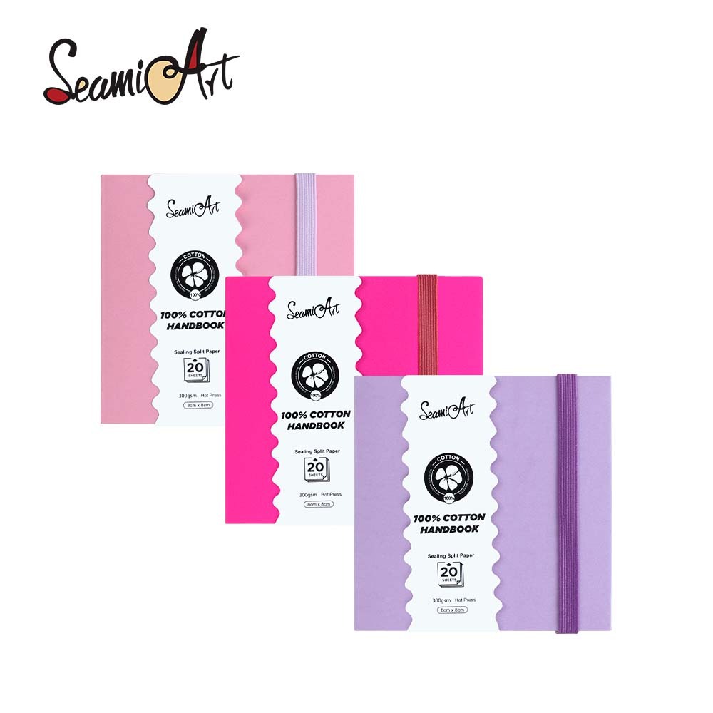 Seamiart 8x8 ซม.มินิผ้าฝ้ายปิดผนึกกาวสีน้ําโน้ตบุ๊ค Hot Pressed 300gsm กระดาษ 20 แผ่น