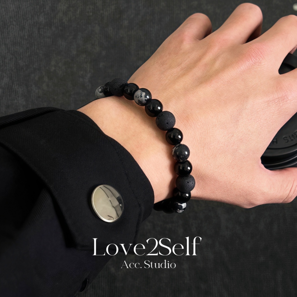 Love2Self S079 Cool Volcanic Rock สร้อยข้อมือลูกปัด Unisex Snowflake Stone Elastic String สร้อยข้อมือผู้ชาย