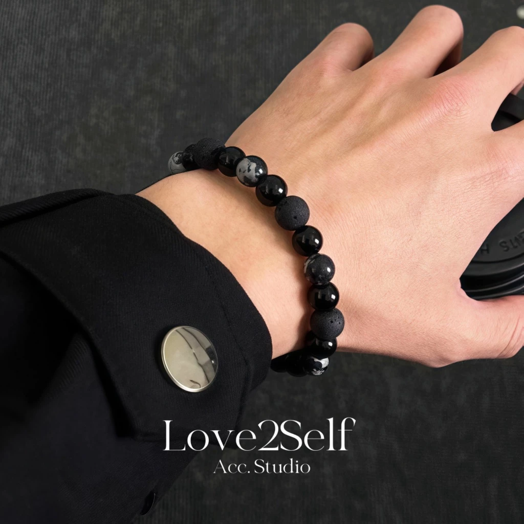 Love2Self S079 Cool Volcanic Rock สร้อยข้อมือลูกปัด Unisex Snowflake Stone Elastic String สร้อยข้อมือผู้ชาย