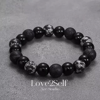 Love2Self S079 Cool Volcanic Rock สร้อยข้อมือลูกปัด Unisex Snowflake Stone Elastic String สร้อยข้อมือผู้ชาย