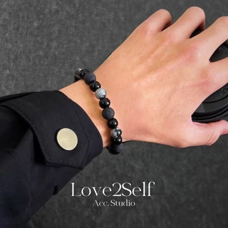 Love2Self S079 Cool Volcanic Rock สร้อยข้อมือลูกปัด Unisex Snowflake Stone Elastic String สร้อยข้อมือผู้ชาย