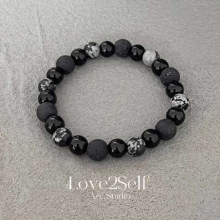 Love2Self S079 Cool Volcanic Rock สร้อยข้อมือลูกปัด Unisex Snowflake Stone Elastic String สร้อยข้อมือผู้ชาย
