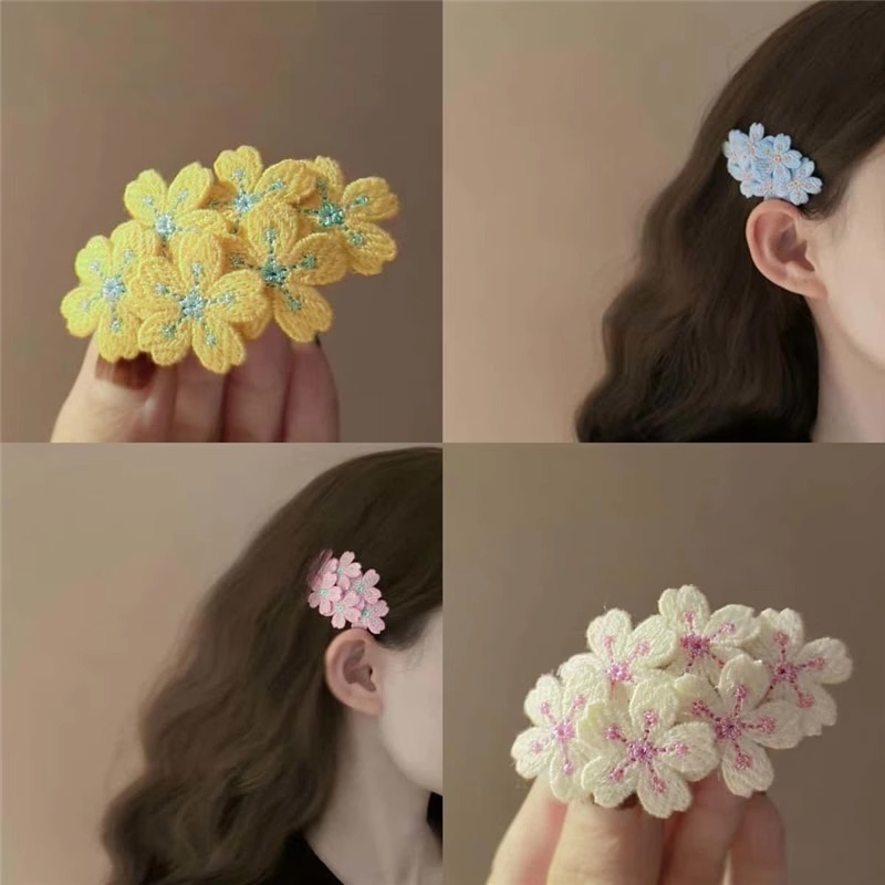Qingshang ฤดูใบไม้ผลิ Sakura Girly ฝรั่งเศส Retro ปักดอกไม้คลิปผม Breaking คลิปด้านข้าง Bangs คลิปอุปกรณ์เสริมผม