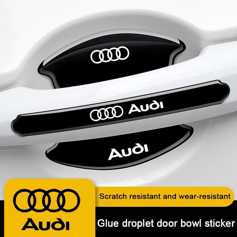 4/8 ชิ้น Audi รถประตูสีดําสติกเกอร์ป้องกันรถประตูชามสติกเกอร์สําหรับ Audi ﻿ A3 8l A1 Q5 TT mk2 A5 A4