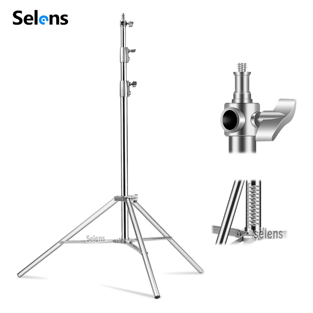 Selens ขาตั้งไฟถ่ายภาพ ขาตั้งสแตนเลสสตีลปรับระดับได้ แข็งแรงทนทาน ความสูง 210 ซม/280 ซม สำหรับสตูดิโอ ไฟสตูดิโอ ไฟโมโนไลท์ ไฟสโตรบ ไฟวงแหวน แฟลชวิดีโอ